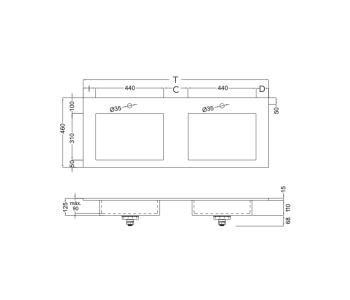 Lavabo encastrado Coycama Zen Croquis 1