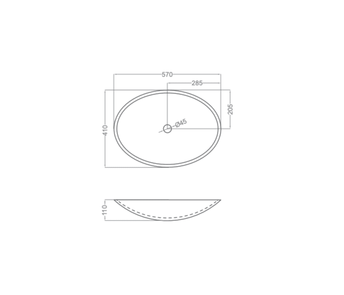 Lavabo sobre encimera fondo Coycama Oval Croquis 5