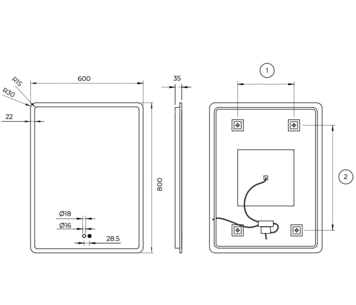 Espejo de baño con luz LED Ledimex Praga Croquis 13