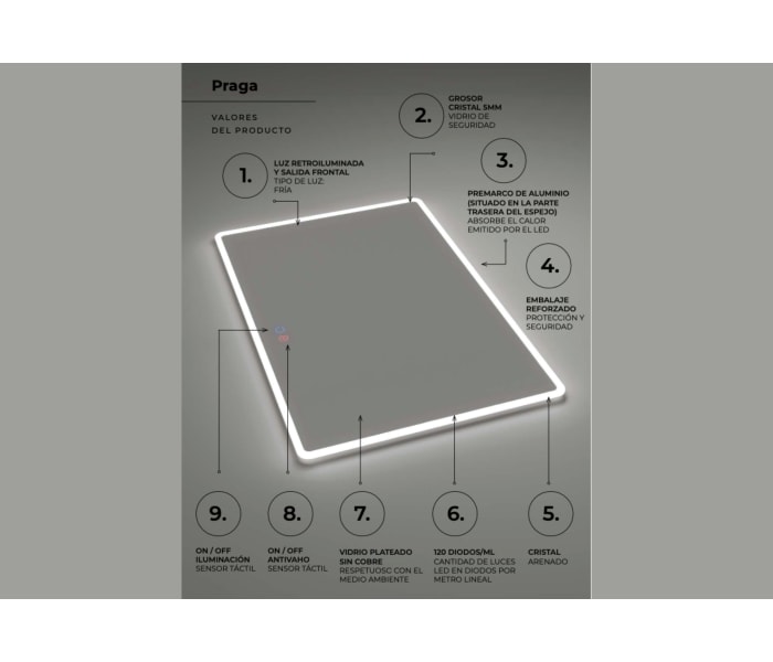 Espejo de baño con luz LED Ledimex Praga Detalle 7