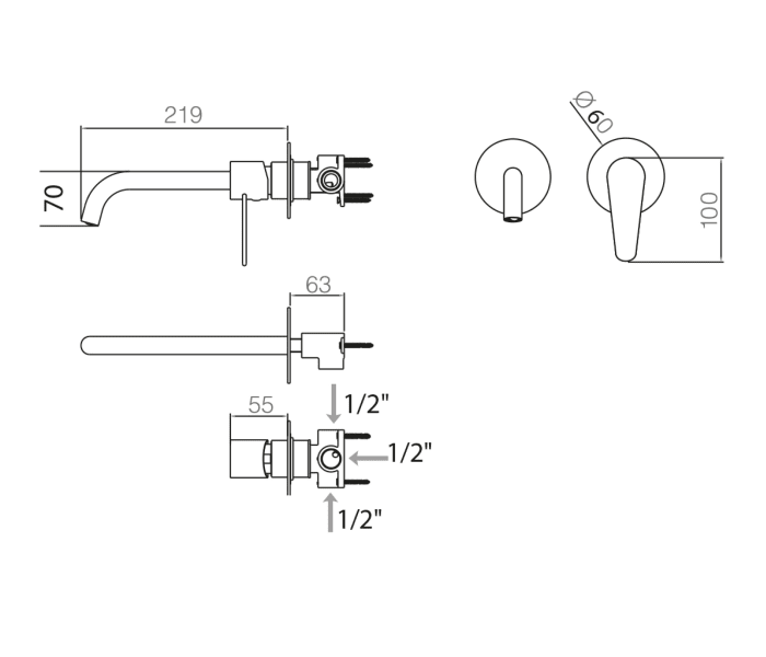 Grifo de lavabo empotrado Imex Bélgica Croquis 3