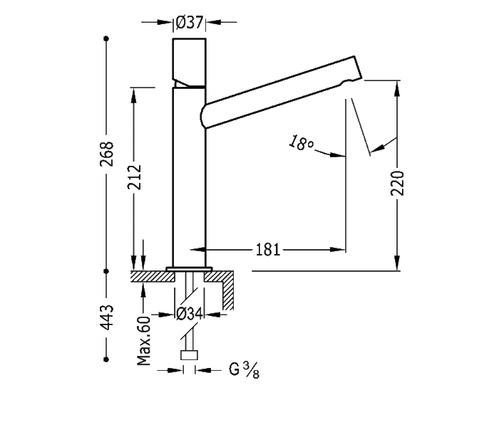 Grifo de lavabo Tres Max Croquis 1