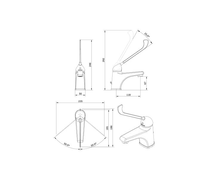 Grifo de lavabo PMR Unisan Sanindusa Easy Croquis 1