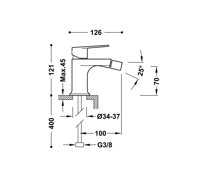 Grifo de bidé Tres Project Croquis 12