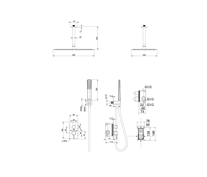 Conjunto de ducha empotrado Imex Toscana Croquis 10