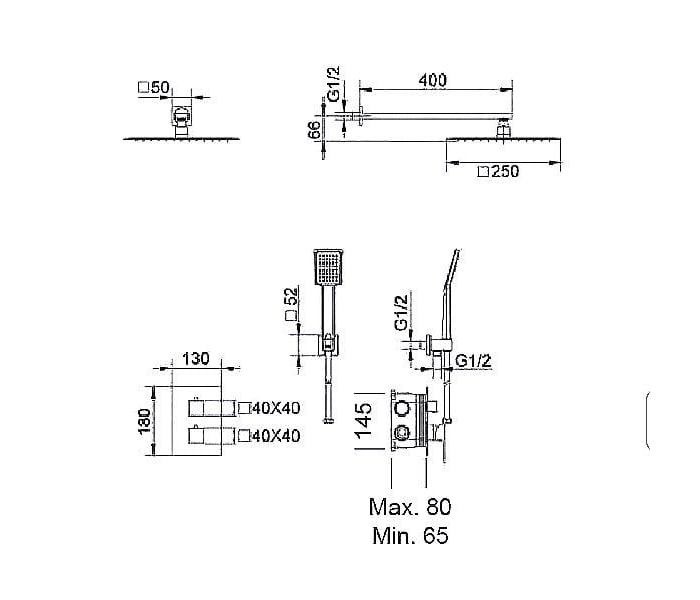 Conjunto de ducha empotrado Imex Cies Croquis 8