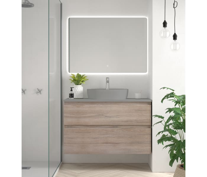 Conjunto mueble de baño con lavabo sobre encimera de microtec Avila Dos Carmen Principal 3