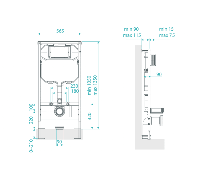 Pack inodoro + cisterna empotrada + pulsador Bruntec Lisboa Croquis 8