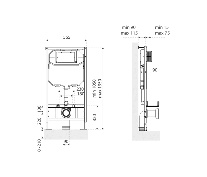 Pack inodoro + cisterna empotrada + pulsador Bruntec Lisboa Croquis 8