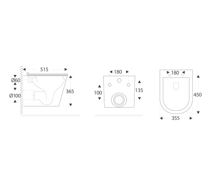 Pack inodoro + cisterna empotrada + pulsador Bruntec Lisboa Croquis 7