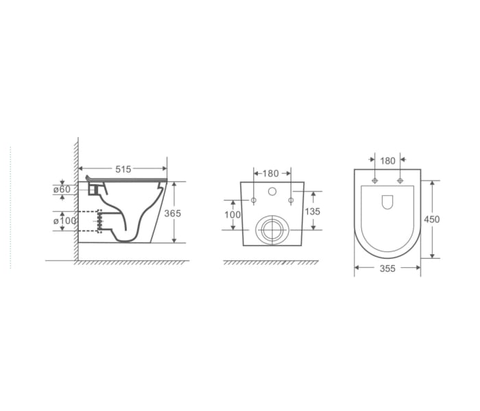 Pack inodoro + cisterna empotrada + pulsador Bruntec Lisboa Croquis 7