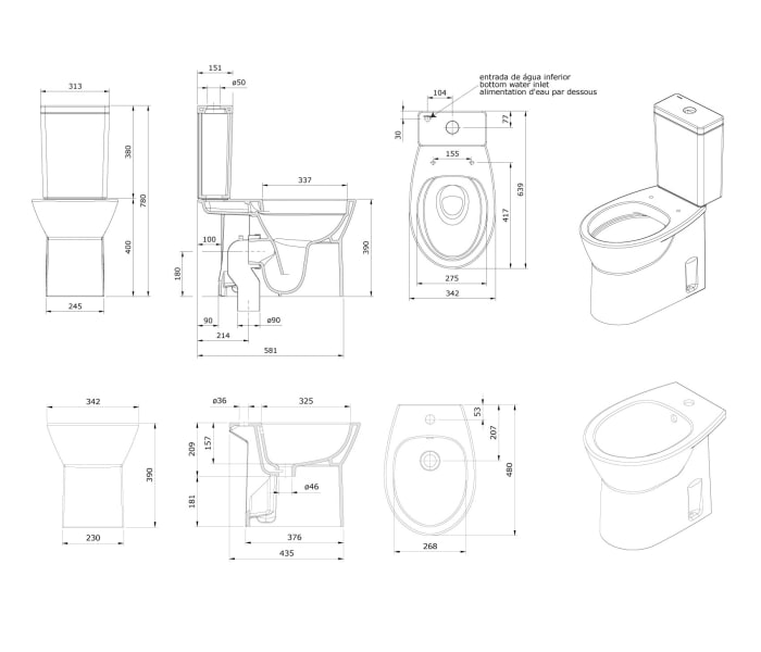 Pack inodoro + bidé Unisan Sanindusa Easy Croquis 10