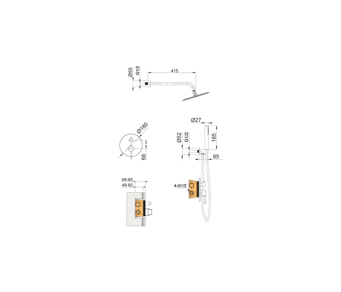 Conjunto de ducha empotrado de Lluvibath Bambú Croquis 5