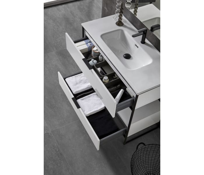 Conjunto mueble de baño con lavabo sobre encimera Sanchís Metal Line