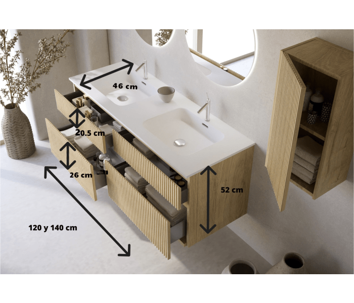 Conjunto de mueble de baño madera maciza ranurada Bruntec Alpes 7 Croquis 5