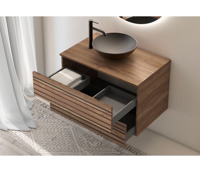 Mueble de baño con encimera de madera Bruntec Kora Detalle 2