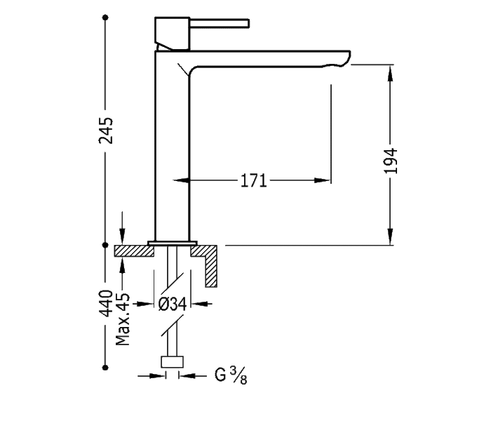 Grifo de lavabo Tres Max Croquis 2