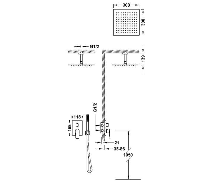 Conjunto de ducha empotrada techo monomando SLIGO Ø 30cm Cromado