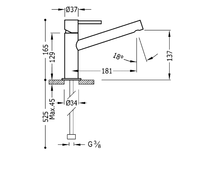 Grifo de lavabo Tres Max Croquis 1