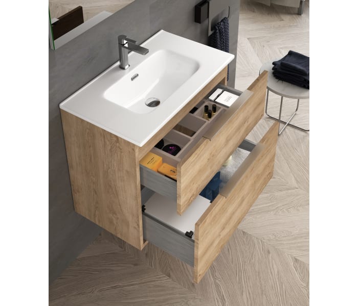 Conjunto mueble de baño fondo reducido 41cm Coycama Comet tirador cromo Detalle 1