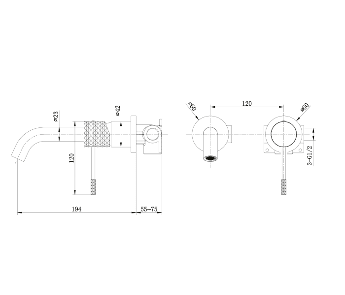 Pack grifo de lavabo empotrado Génova Imex + Válvula click-clack Croquis 6