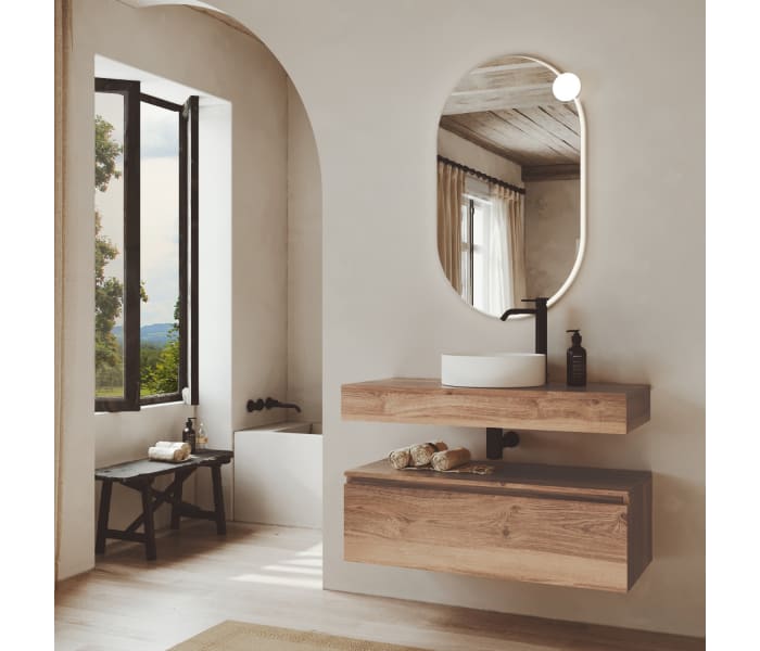Conjunto mueble de baño color madera con encimera de madera Bruntec Vilma Principal 1