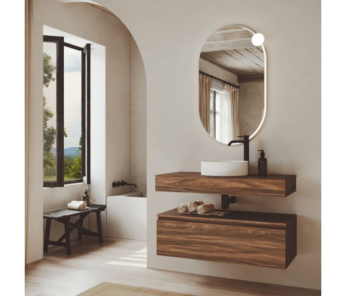 Conjunto mueble de baño color madera con encimera de madera Bruntec Vilma Principal 0