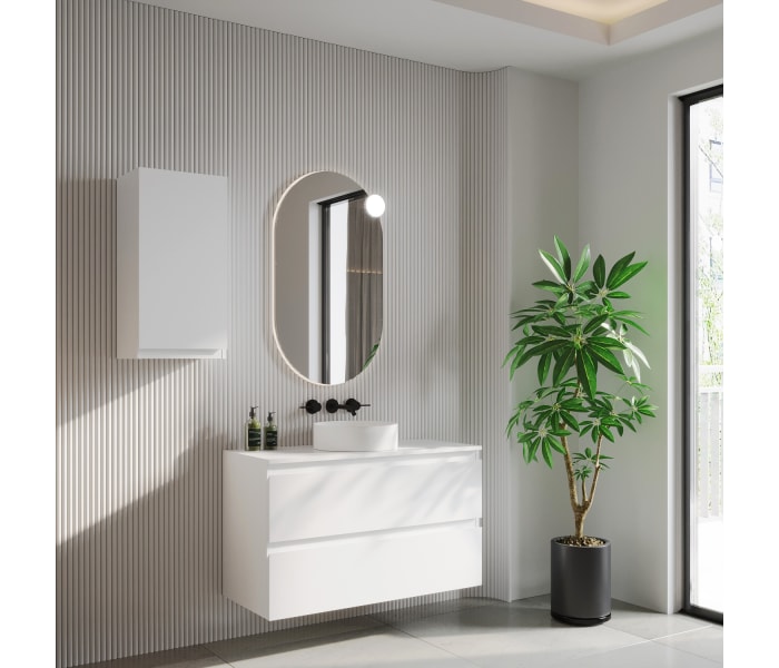 Mueble de baño MDF lacado con encimera de madera Bruntec Vilma Principal 1