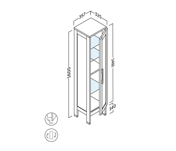 Toscana Columna de Baño a Suelo 1 Puerta | Armario Alto Baño con Patas  160x35,7x32,5cm