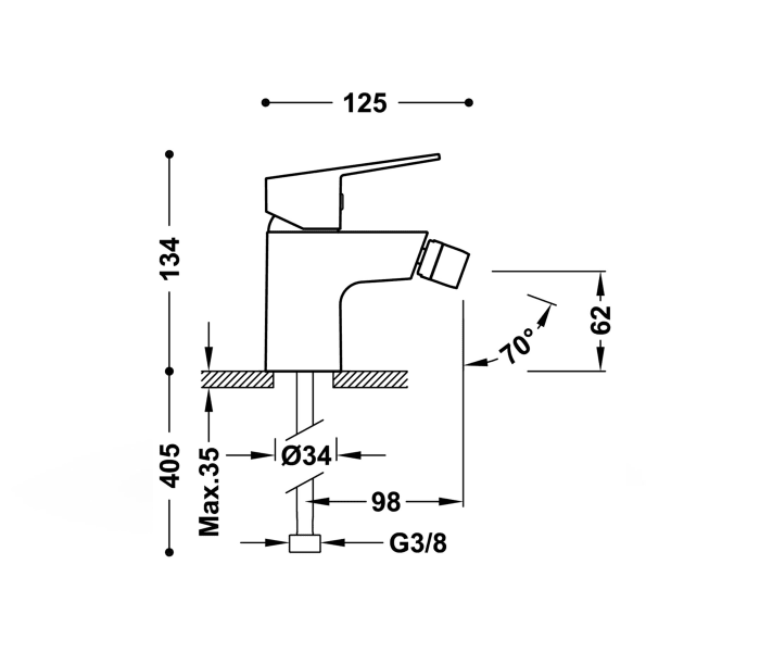 Grifo de bidé Tres Base Croquis 1