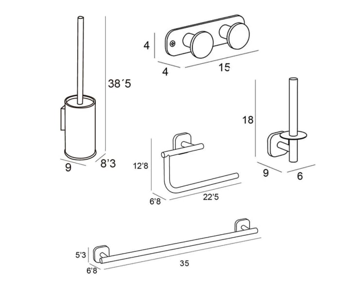 Conjunto accesorios de baño Manillons Torrent Bassic Croquis 6