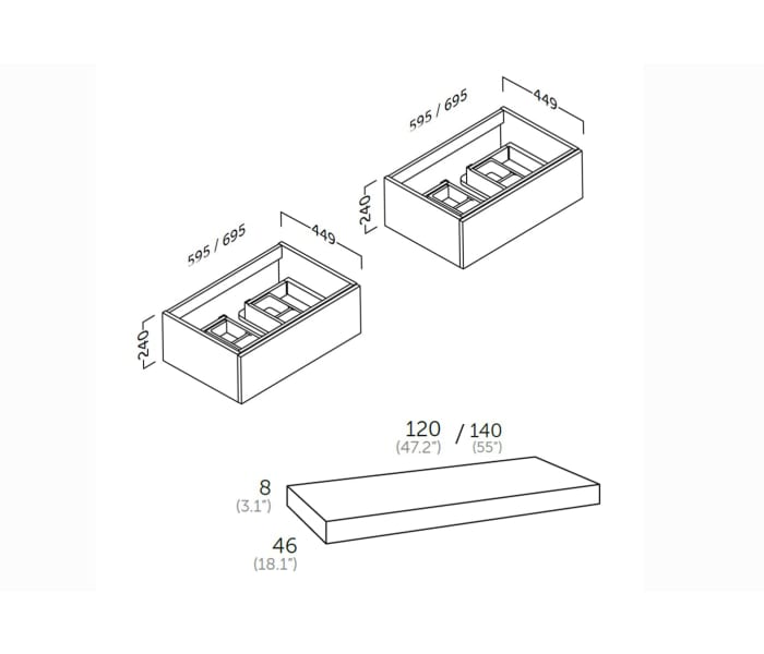Mueble de baño con encimera de madera Coycama Landes Croquis 6
