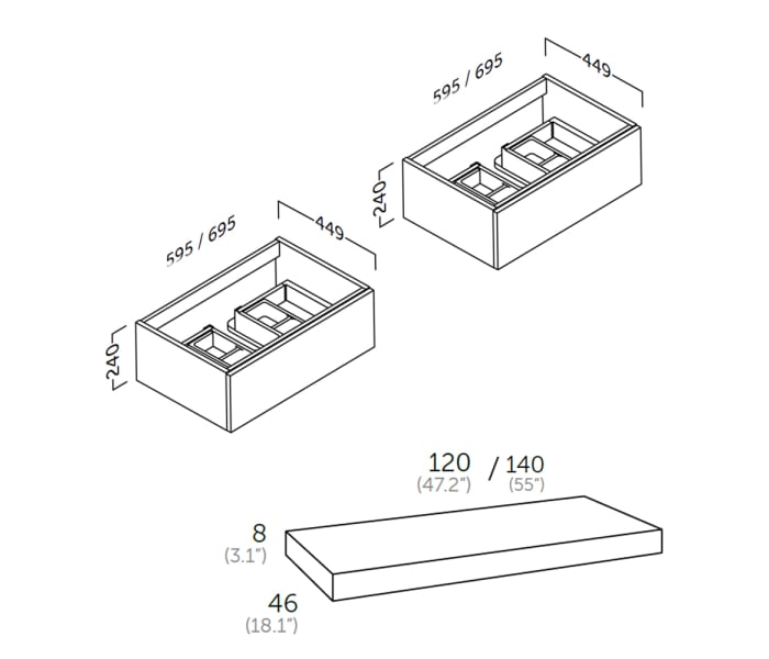Mueble de baño con encimera de madera Coycama Landes Croquis 6