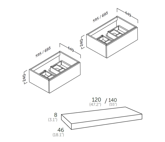 Mueble de baño con encimera de madera Coycama Landes Croquis 4