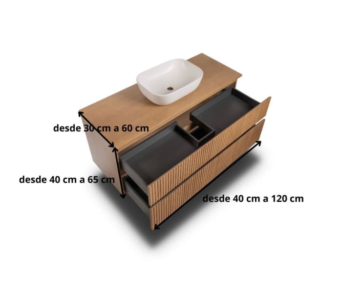 Mueble de Baño de madera maciza a medida con encimera de madera Bruntec Alpes 1 Croquis 7