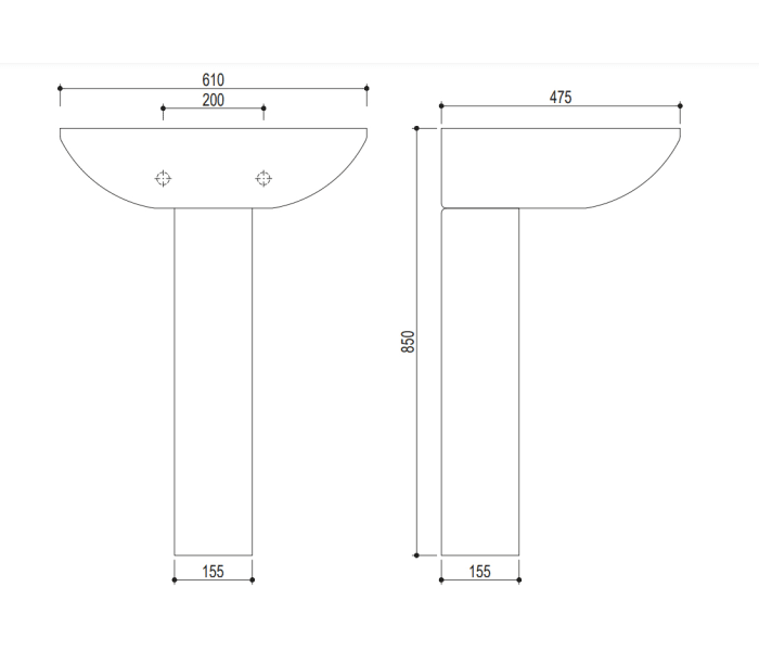 Lavabo con pedestal Nexos Strohm Teka Croquis 3