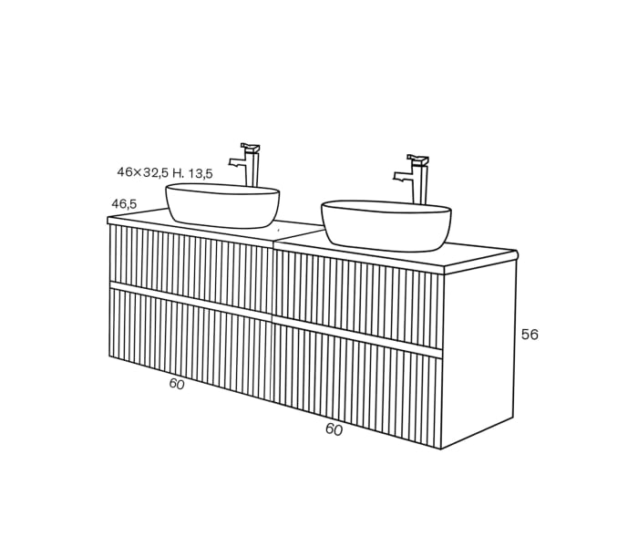 Conjunto mueble de baño con lavabo sobre encimera Sanchís Etna Croquis 3