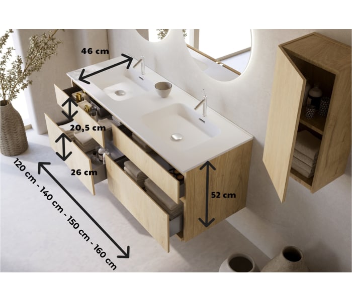 Conjunto de mueble de baño madera maciza Bruntec Alpes 7 Croquis 5