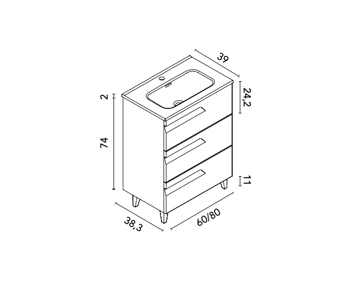 Conjunto mueble de baño fondo reducido 39 cm Royo Vitale Croquis 11