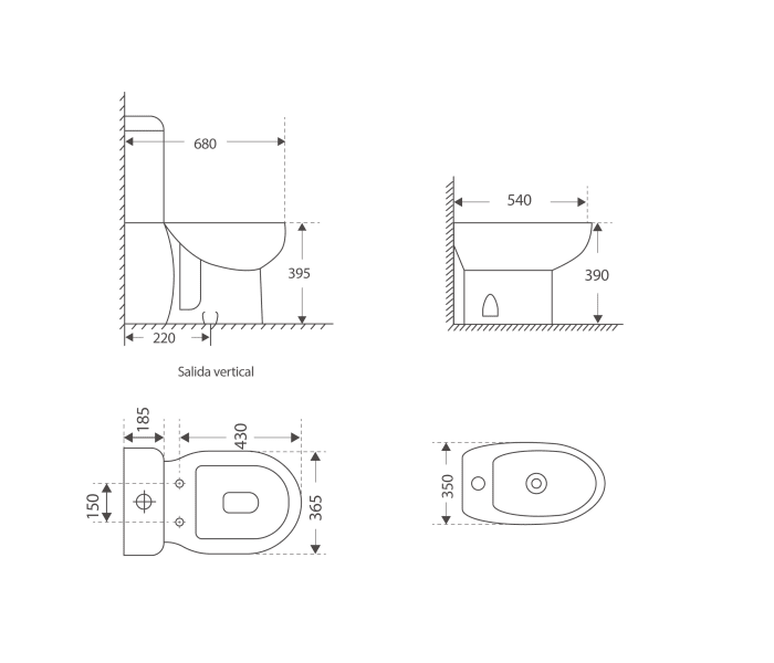 Pack Inodoro + bidé Bruntec New Bolonia Croquis 4