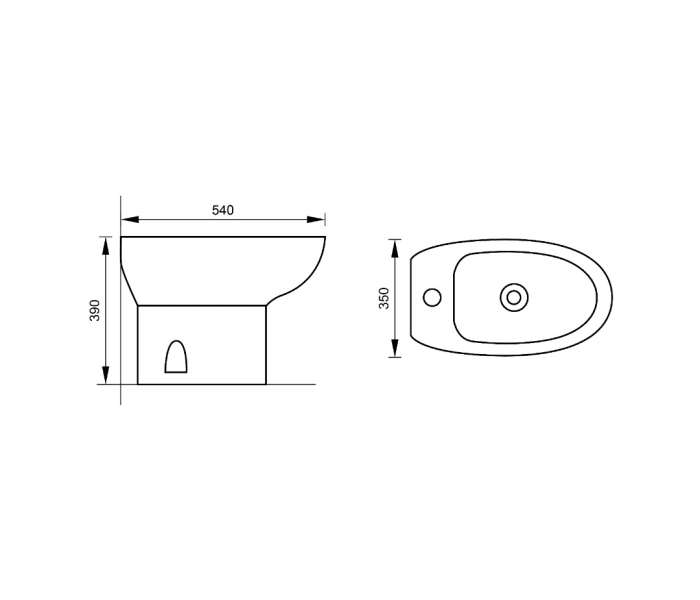 Pack inodoro a suelo + cisterna + bidé a suelo de Bruntec New Bolonia Croquis 1