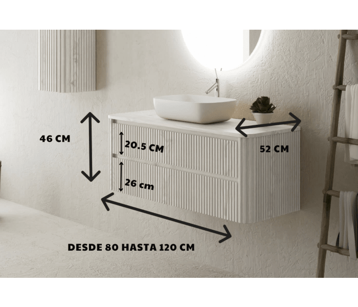 Mueble de baño con encimera de madera maciza Bruntec Baviera Croquis 5