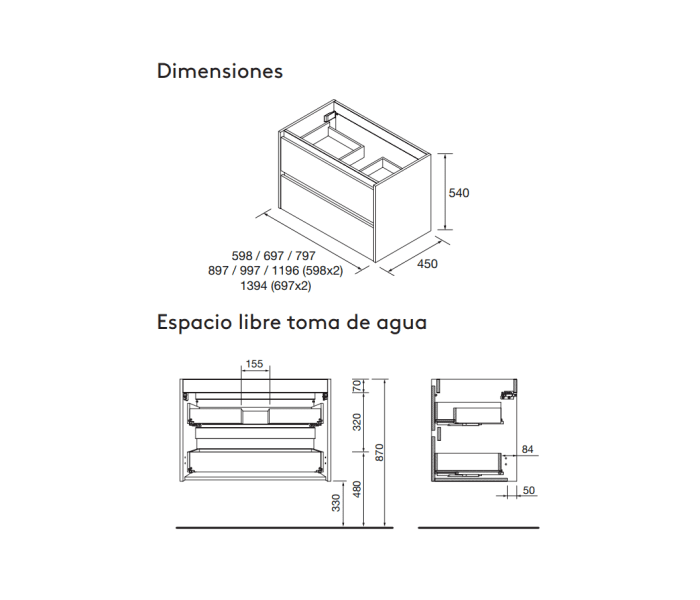 Mueble de baño con encimera de madera Salgar Noja Croquis 20