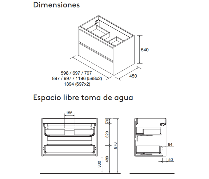 Conjunto mueble de baño con encimera de madera Salgar Noja Croquis 20