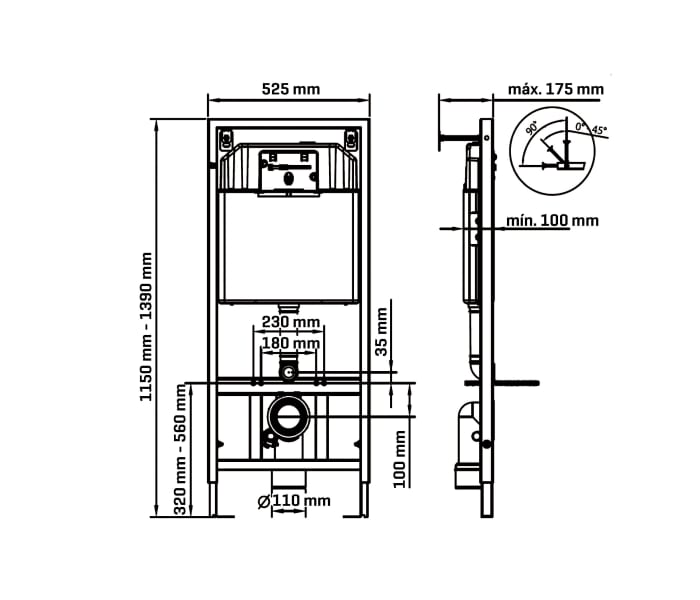 Pack Inodoro suspendido + cisterna empotrada Bruntec Lisboa Croquis 6