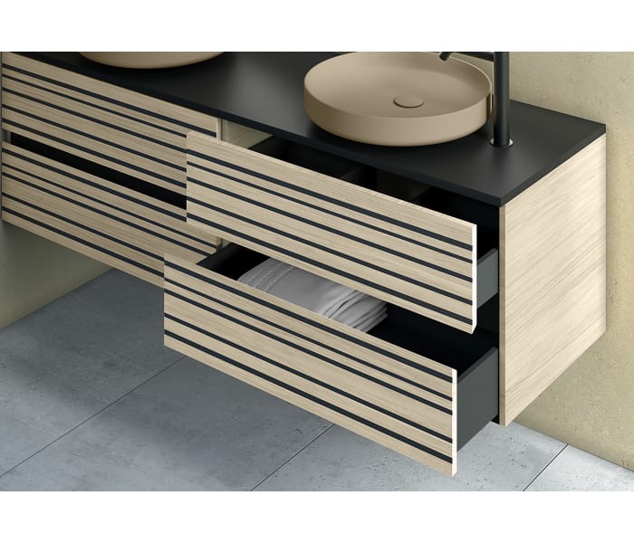 Mueble de baño con encimera de microtec negra Bruntec Kora Detalle 2