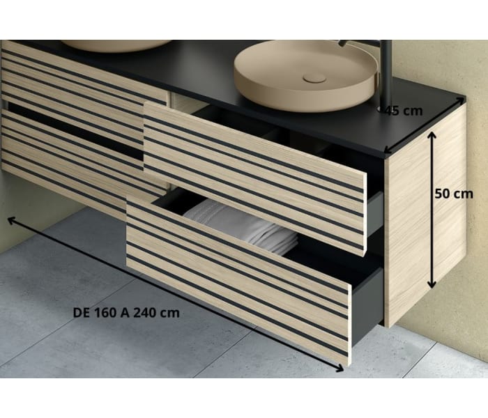 Mueble de baño con encimera de microtec negra Bruntec Kora Croquis 5