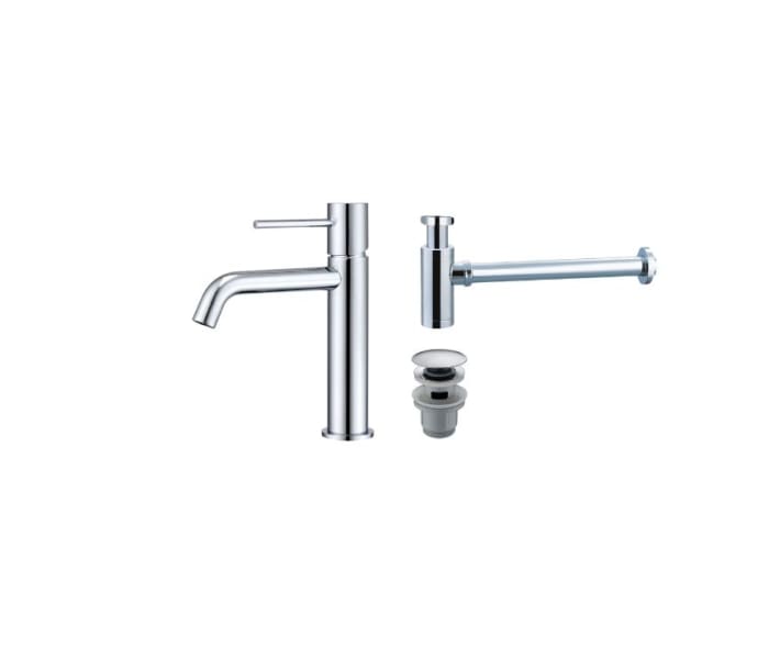 Pack Grifo de lavabo Monza + Válvula click-clack + Sifón visto redondo de Imex Principal 0
