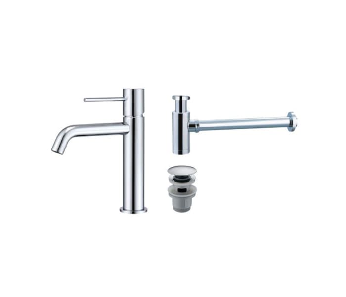 Pack Grifo de lavabo Monza + Válvula click-clack + Sifón visto redondo de Imex Principal 0