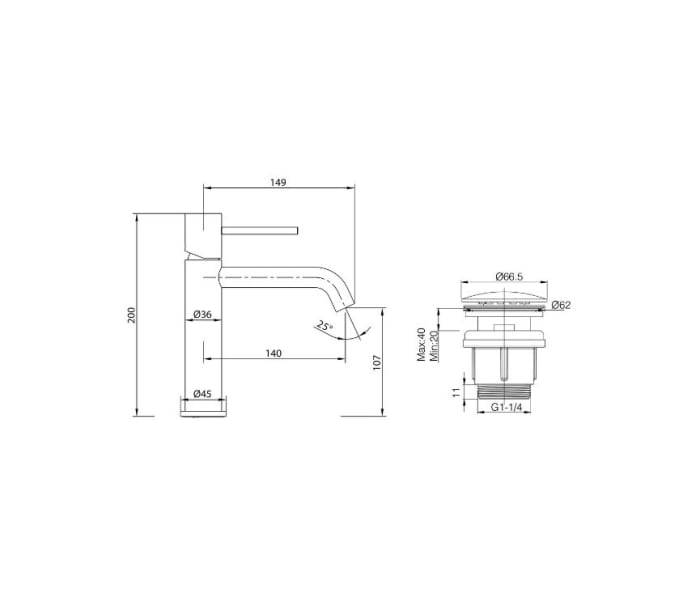 Pack Grifo de lavabo Monza + Válvula click-clack + Sifón visto redondo de Imex Croquis 5